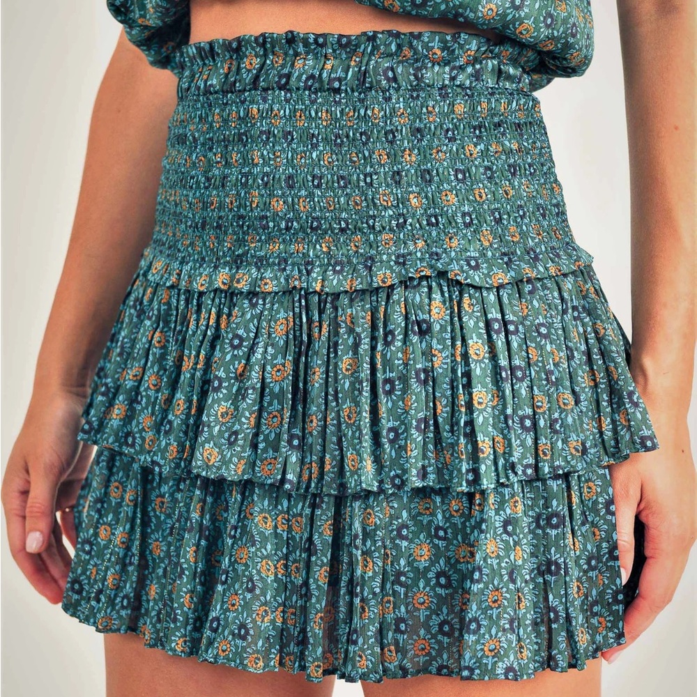 The Reset Teal Floral Mini Skirt